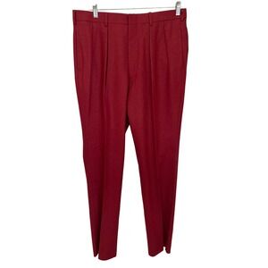 Ben Silver Winston Brick Red 100% Wool Flannel Pleated Dress Pants Mens 36R